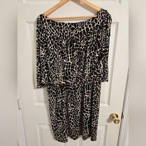 Enfocus Brown And Black Animal Print Blouson Dress With Stretch Size 18W